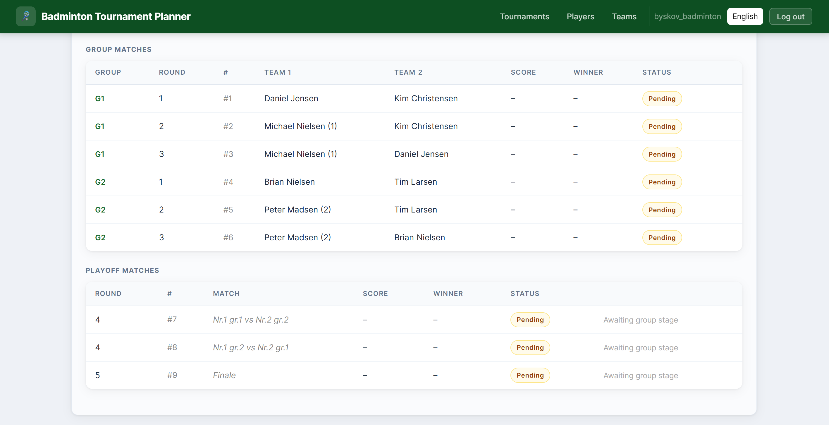 Division with generated match programme