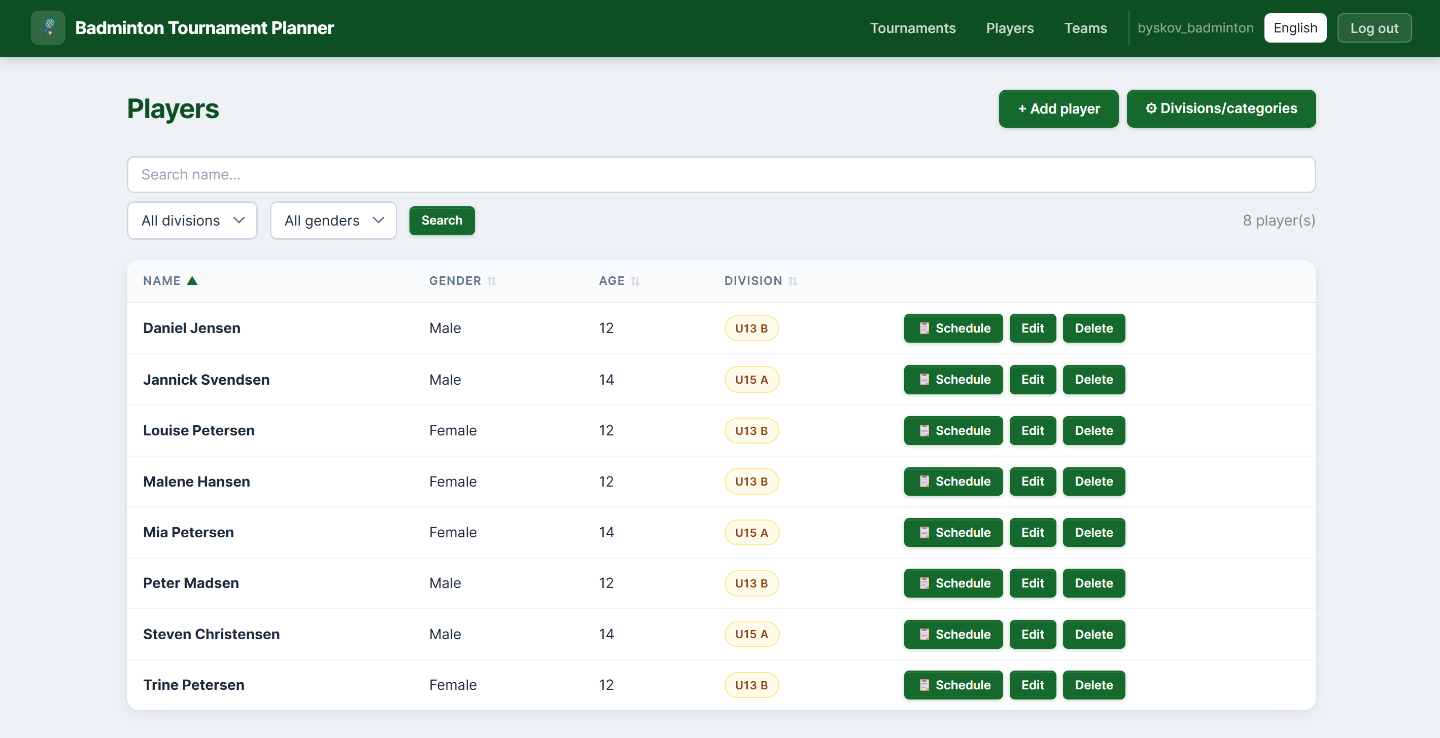 Players list & add player form