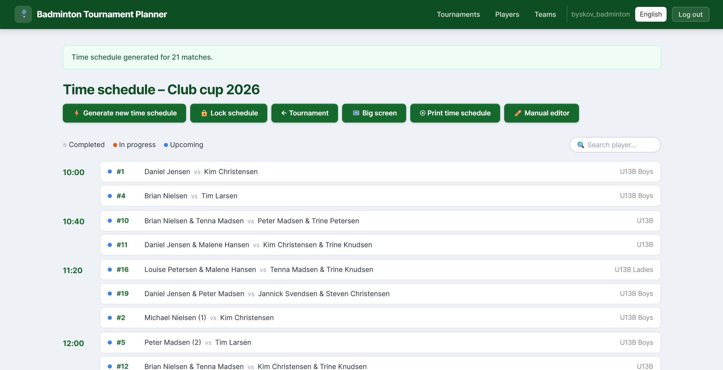 Time schedule page